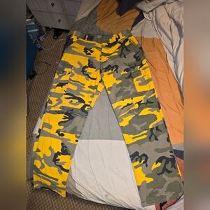 Yellow and Green Camouflage Cargo Pants